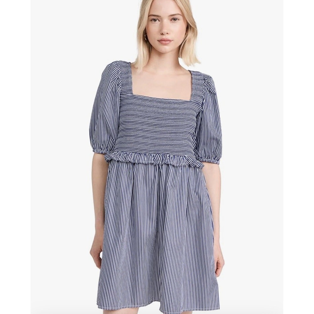 Nation Ltd Betsy Dress Women's Large Striped Smocked Mini Blue‎